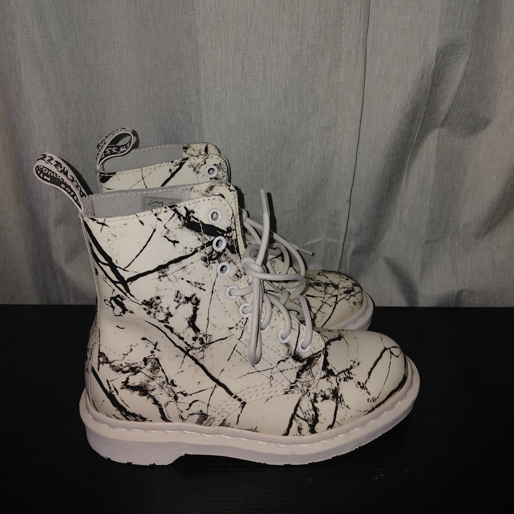 Dr. Martens White Marble Lace-Up Combat Boots